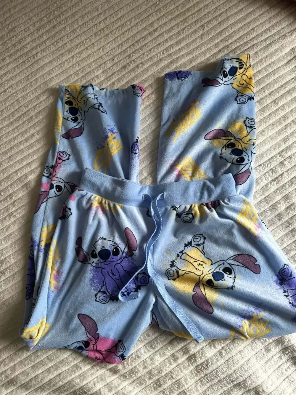 Disney Stitch Blue Fleece Graffiti Print Pajama Pants, Size XS - Picture 2 of 3